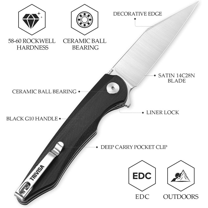 Couteau Trivisa Lynx Satin Lame Acier 14C28N Manche G10 IKBS Linerlock Clip TVTY02G14 - Livraison Gratuite