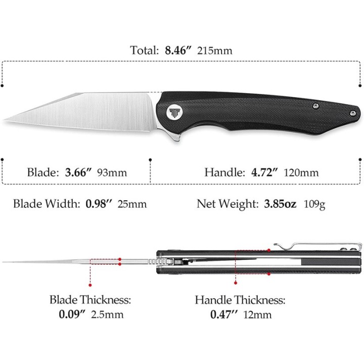Couteau Trivisa Lynx Satin Lame Acier 14C28N Manche G10 IKBS Linerlock Clip TVTY02G14 - Livraison Gratuite