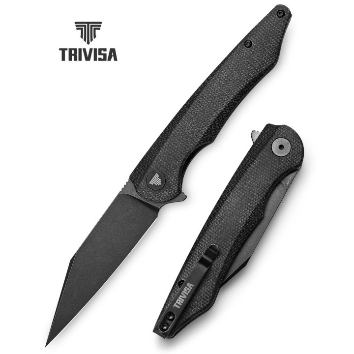 Couteau Trivisa Lynx Blackwash Lame Acier 14C28N Black Manche G10 IKBS Linerlock Clip TVTY02M14 - Livraison Gratuite