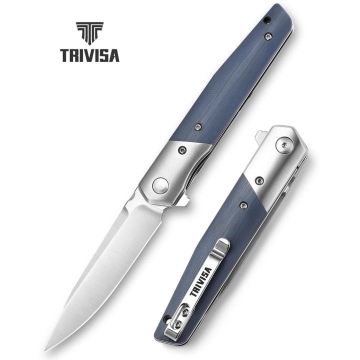 Couteau Trivisa Leominor Blue Lame Acier Bohler K110 Black Manche G10 IKBS Linerlock Clip TVXW01GKG - Livraison Gratuite