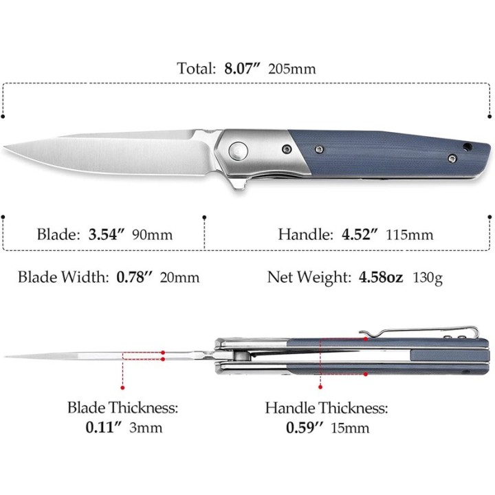 Couteau Trivisa Leominor Blue Lame Acier Bohler K110 Black Manche G10 IKBS Linerlock Clip TVXW01GKG - Livraison Gratuite