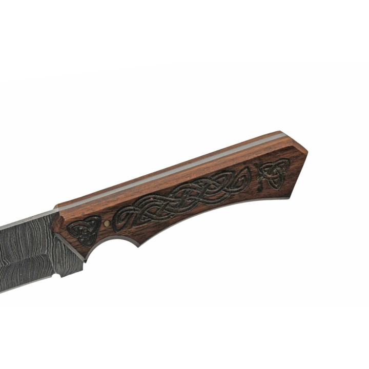 Couteau Celtic Sailor’s Seax Damas Lame 256 Couches Manche Bois Etui Cuir DM1300 - Livraison Gratuite