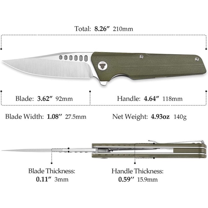 Couteau Trivisa Orion Green Lame Acier D2 Manche G10 IKBS Linerlock Clip TVTY01GDG - Livraison Gratuite