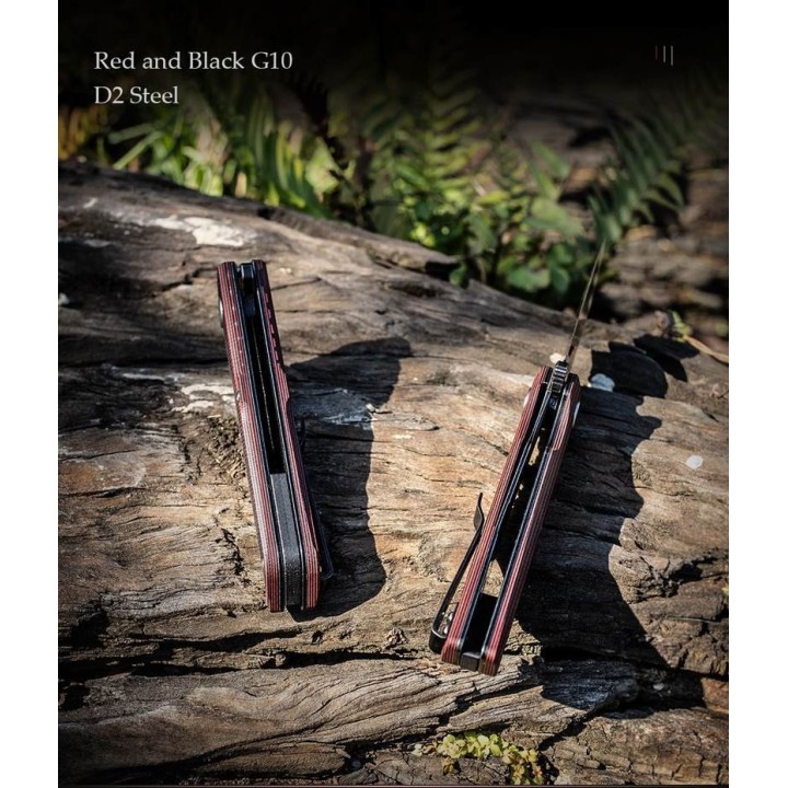 Couteau Trivisa Orion Black/Red Lame Acier D2 Manche G10 IKBS Linerlock Clip TVTY01RBDG - Livraison Gratuite