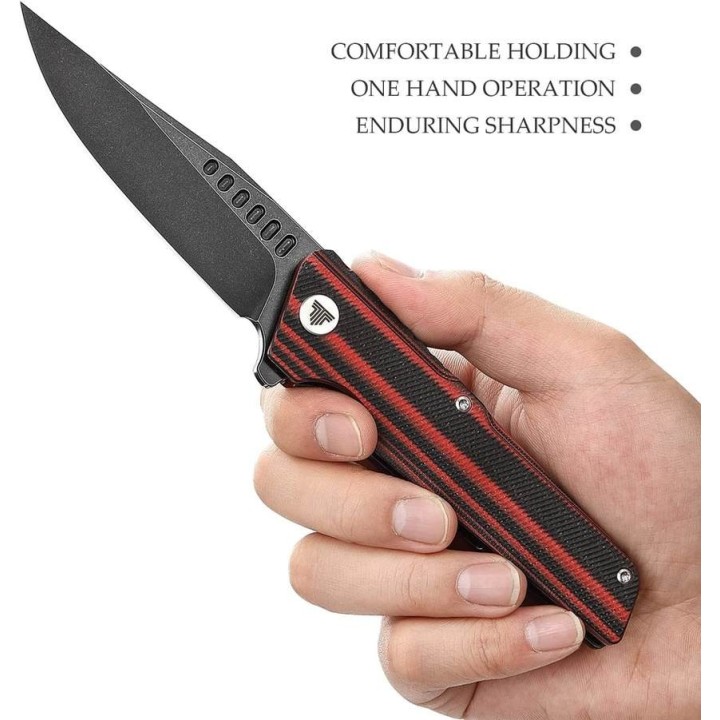 Couteau Trivisa Orion Black/Red Lame Acier D2 Manche G10 IKBS Linerlock Clip TVTY01RBDG - Livraison Gratuite