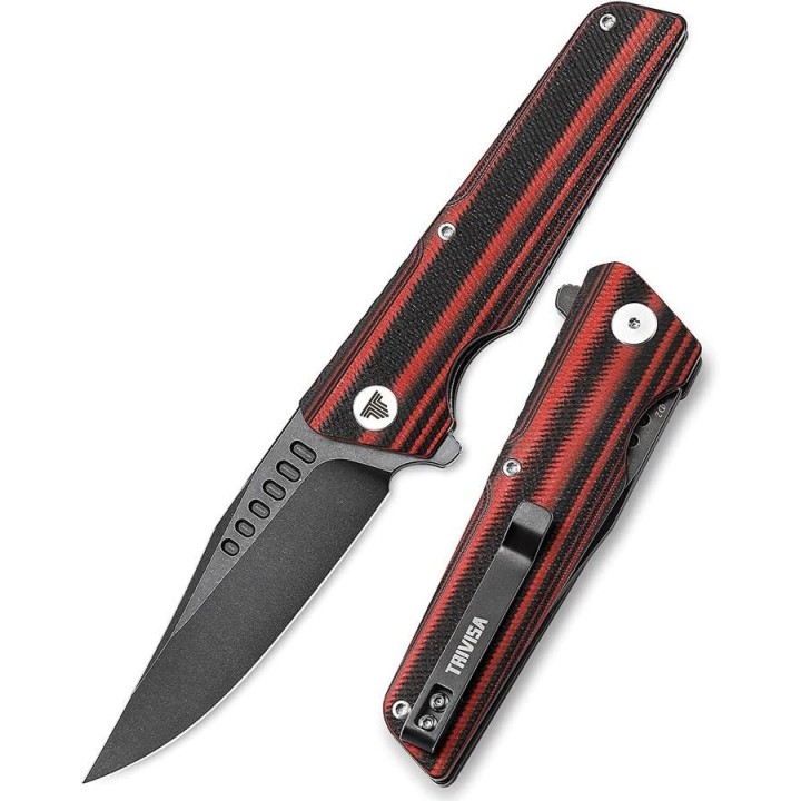 Couteau Trivisa Orion Black/Red Lame Acier D2 Manche G10 IKBS Linerlock Clip TVTY01RBDG - Livraison Gratuite