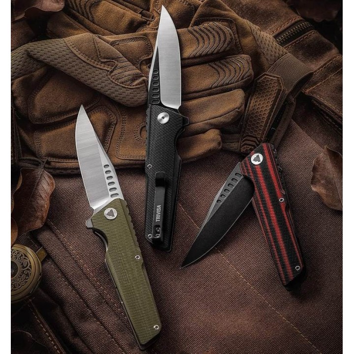 Couteau Trivisa Orion Black/Red Lame Acier D2 Manche G10 IKBS Linerlock Clip TVTY01RBDG - Livraison Gratuite