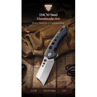 Couteau Trivisa Mensae Black/Blue Lame Cleaver Acier 154CM Manche G10 IKBS Linerlock Clip TVTY04BB154G - Livraison Gratuite