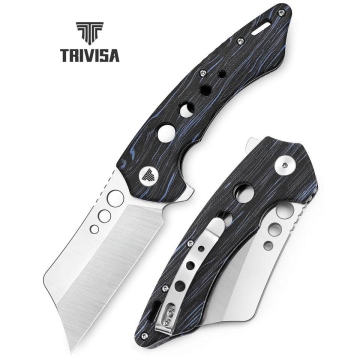 Couteau Trivisa Mensae Black/Blue Lame Cleaver Acier 154CM Manche G10 IKBS Linerlock Clip TVTY04BB154G - Livraison Gratuite