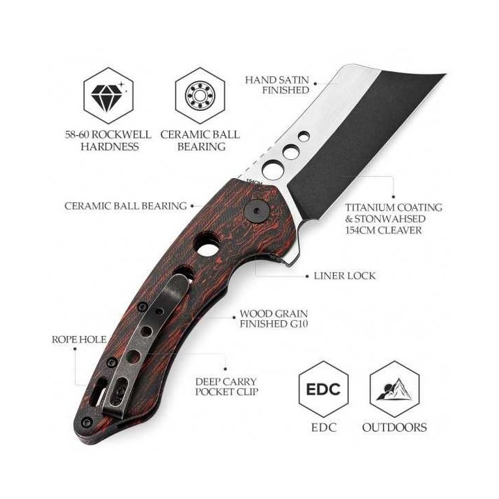Couteau Trivisa Mensae Black/Red Lame Acier 154CM Manche G10 IKBS Linerlock Clip TVTY04RB154G - Livraison Gratuite