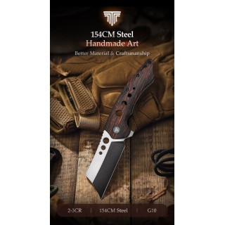 Couteau Trivisa Mensae Black/Red Lame Acier 154CM Manche G10 IKBS Linerlock Clip TVTY04RB154G - Livraison Gratuite