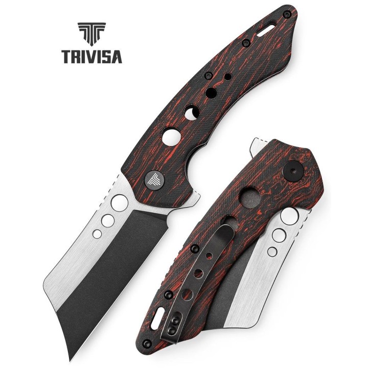 Couteau Trivisa Mensae Black/Red Lame Acier 154CM Manche G10 IKBS Linerlock Clip TVTY04RB154G - Livraison Gratuite