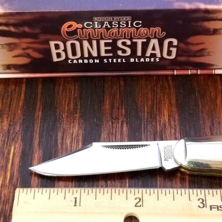 Couteau Rough Ryder Barlow Cinnamon Bone Lame Acier Carbone Manche Os RR2429 - Livraison Gratuite