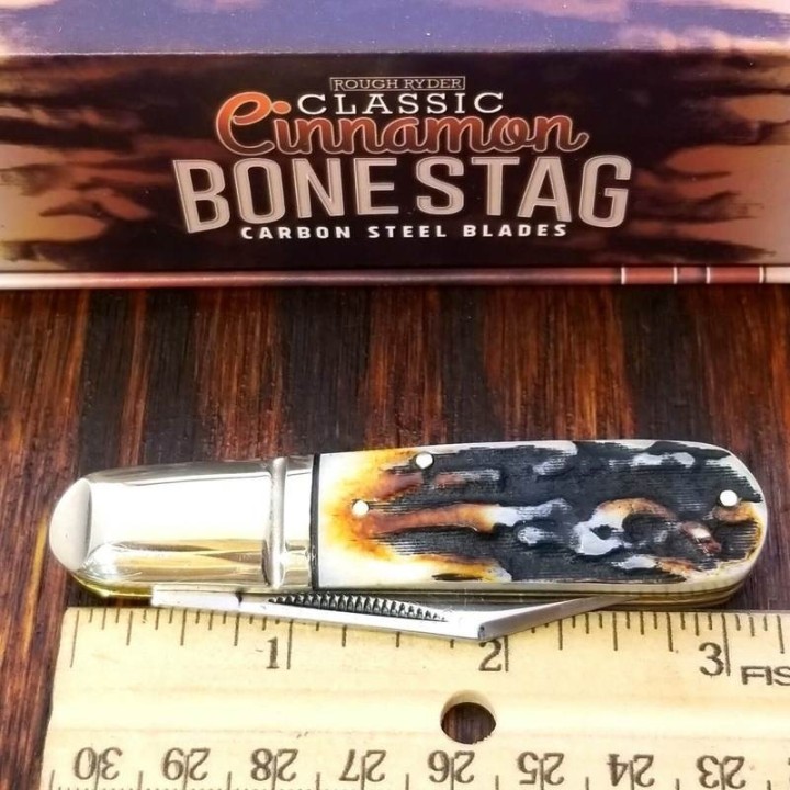 Couteau Rough Ryder Barlow Cinnamon Bone Lame Acier Carbone Manche Os RR2429 - Livraison Gratuite