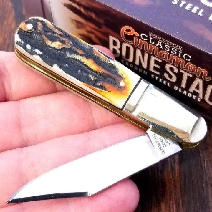 Couteau Rough Ryder Barlow Cinnamon Bone Lame Acier Carbone Manche Os RR2429 - Livraison Gratuite