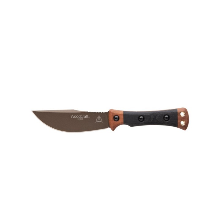 Couteau TOPS Woodcraft Manche Micarta Lame Acier Carbone 1095 Etui Cuir Made USA TPWC01 - Livraison Gratuite