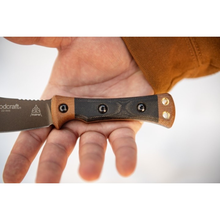 Couteau TOPS Woodcraft Manche Micarta Lame Acier Carbone 1095 Etui Cuir Made USA TPWC01 - Livraison Gratuite