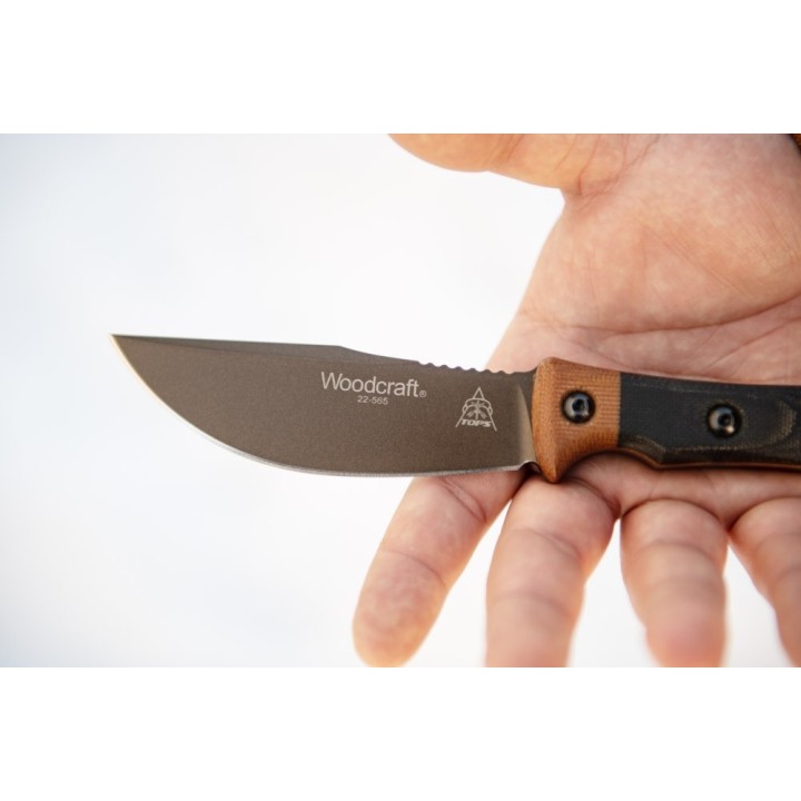 Couteau TOPS Woodcraft Manche Micarta Lame Acier Carbone 1095 Etui Cuir Made USA TPWC01 - Livraison Gratuite