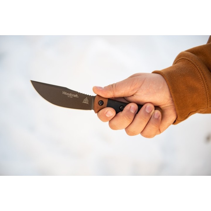 Couteau TOPS Woodcraft Manche Micarta Lame Acier Carbone 1095 Etui Cuir Made USA TPWC01 - Livraison Gratuite