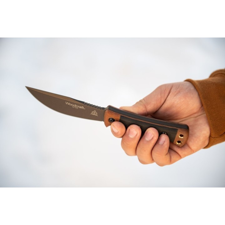Couteau TOPS Woodcraft Manche Micarta Lame Acier Carbone 1095 Etui Cuir Made USA TPWC01 - Livraison Gratuite