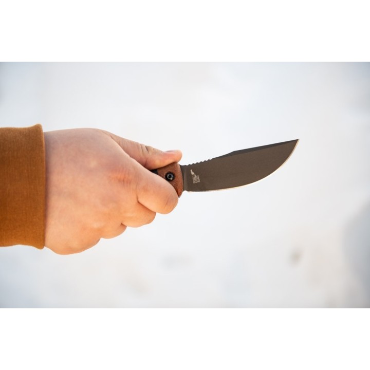 Couteau TOPS Woodcraft Manche Micarta Lame Acier Carbone 1095 Etui Cuir Made USA TPWC01 - Livraison Gratuite