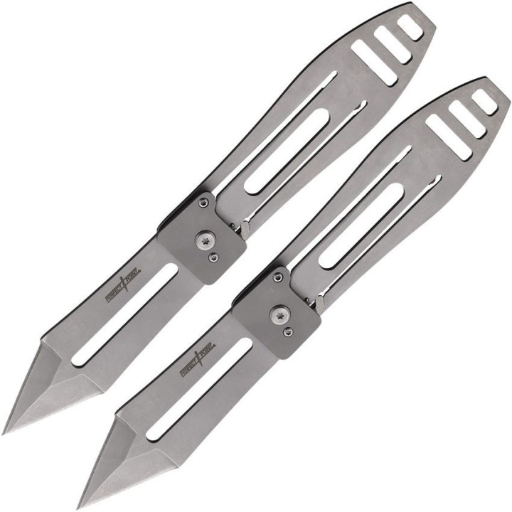 Lot de 2 Couteaux De Lancer Pliant Manche Acier Lame Acier 3Cr13 Etui Nylon PP1292 - Livraison Gratuite