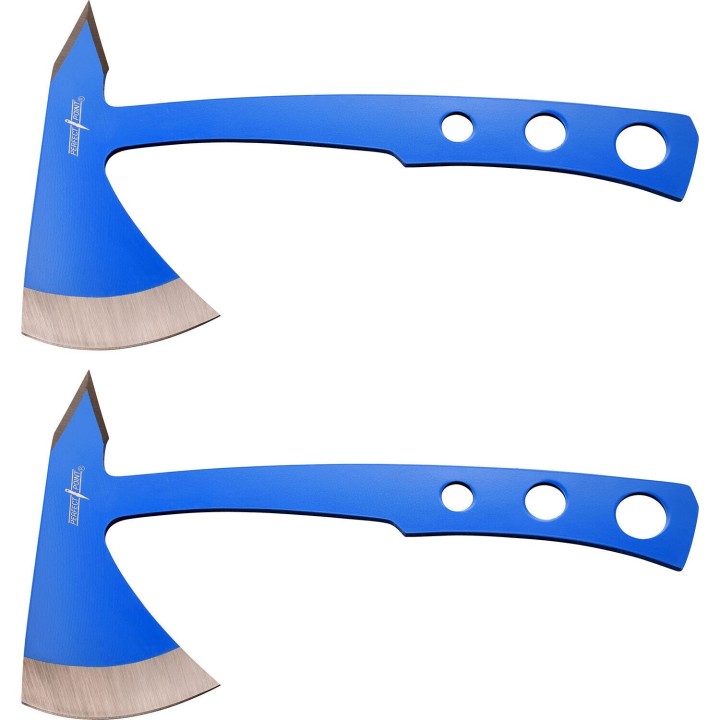 Set de 2 Haches de Lancer Perfect Point Throwing Axe Lame Acier Blue Etui Nylon PP107BL2 - Livraison Gratuite