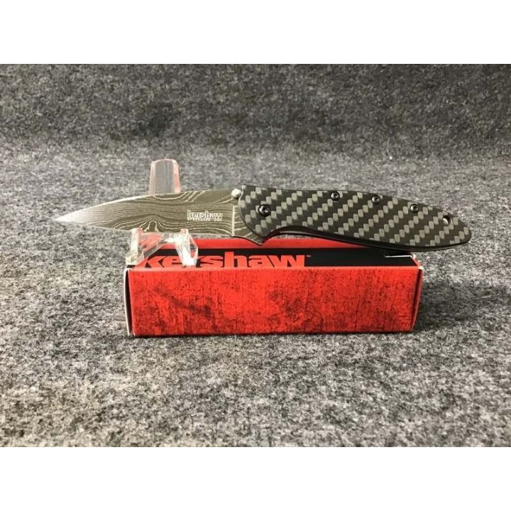 Couteau Kershaw Leek Damas A/O Manche Fibre de Carbone Lame Acier Damas Linerlock Clip KS1660CFDAM - Livraison Gratuite