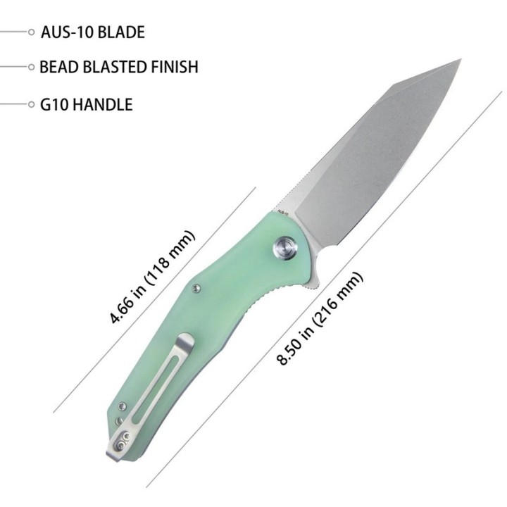 Couteau Kubey Flash Jade Manche G10 Lame Beadblasted AUS-10 IKBS Linerlock Clip KUB158I - Livraison Gratuite