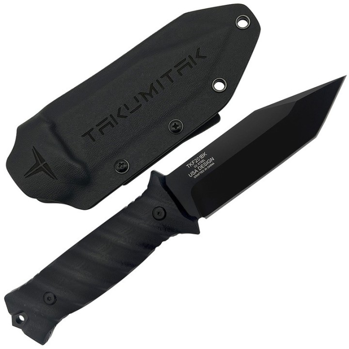 Couteau Tactical Takumitak Fulcrum Military Black Tanto Lame Acier D2 Manche G10 Etui Kydex TKF201BK - Livraison Gratuite