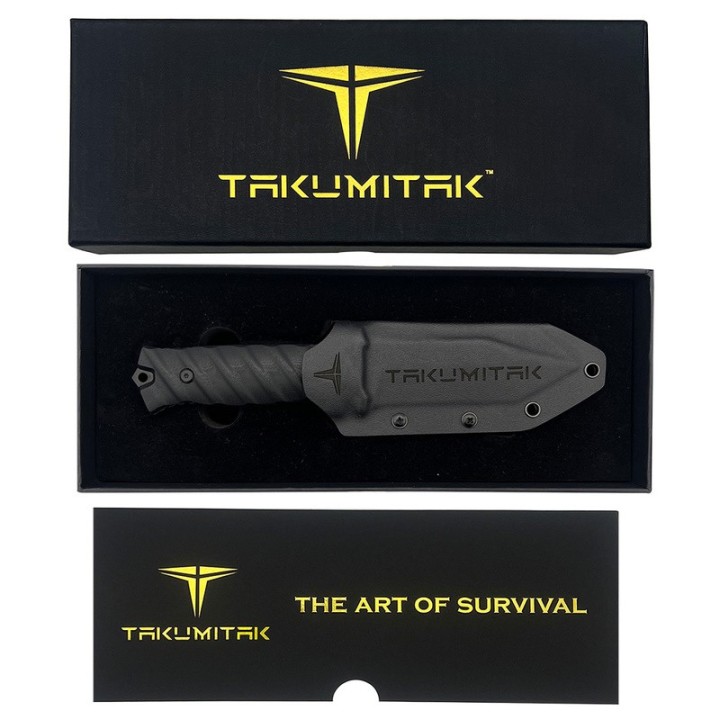 Couteau Tactical Takumitak Fulcrum Military Black Tanto Lame Acier D2 Manche G10 Etui Kydex TKF201BK - Livraison Gratuite