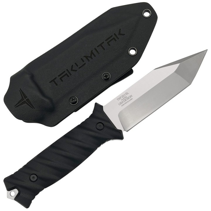 Couteau Tactical Takumitak Fulcrum Military Satin Tanto Lame Acier D2 Manche G10 Etui Kydex TKF201SL - Livraison Gratuite