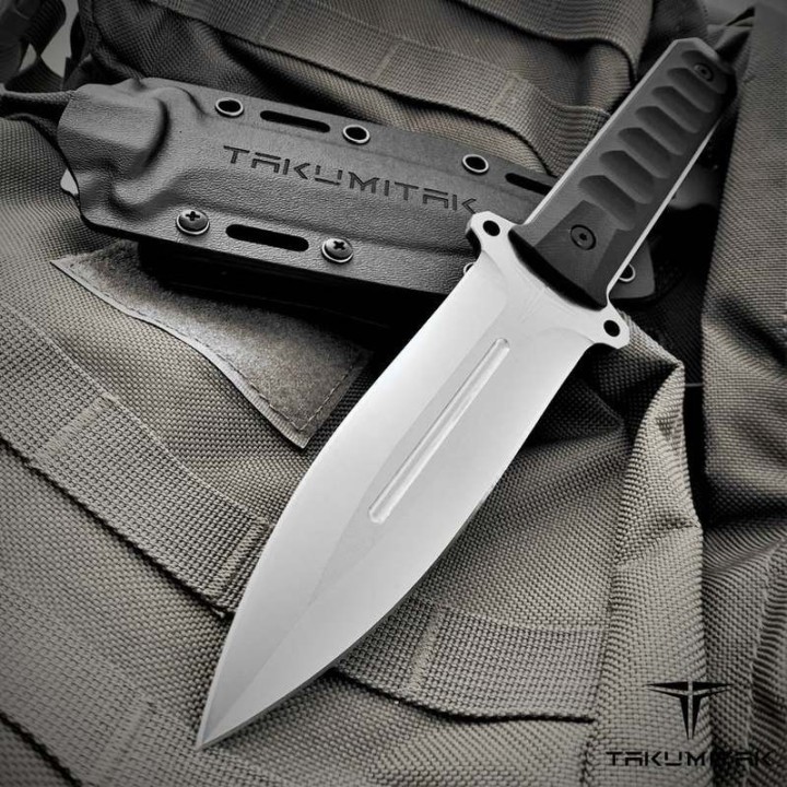 Couteau Takumitak HITTER Lame Dague Acier D2 Satin Manche G10 Etui Kydex TKF214SL - Livraison Gratuite