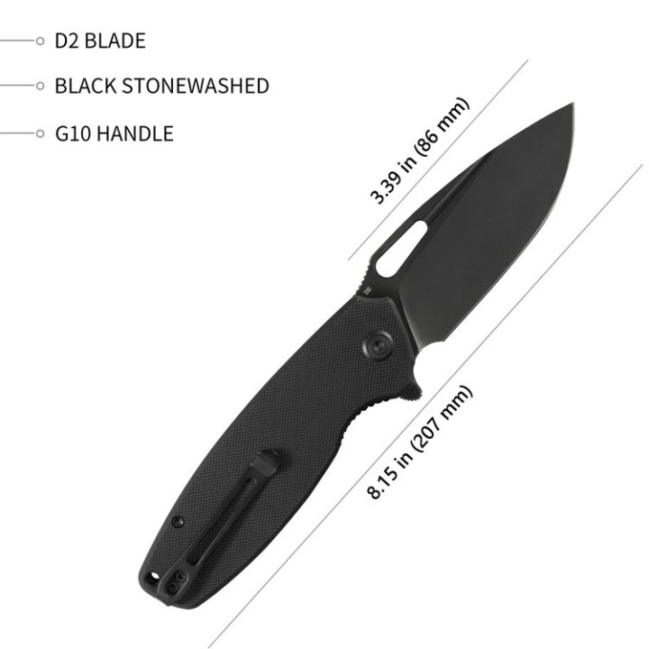 Couteau Kubey Tityus Black Lame Acier D2 Darkwash Manche G10 IKBS Linerlock Clip KUB322C - Livraison Gratuite