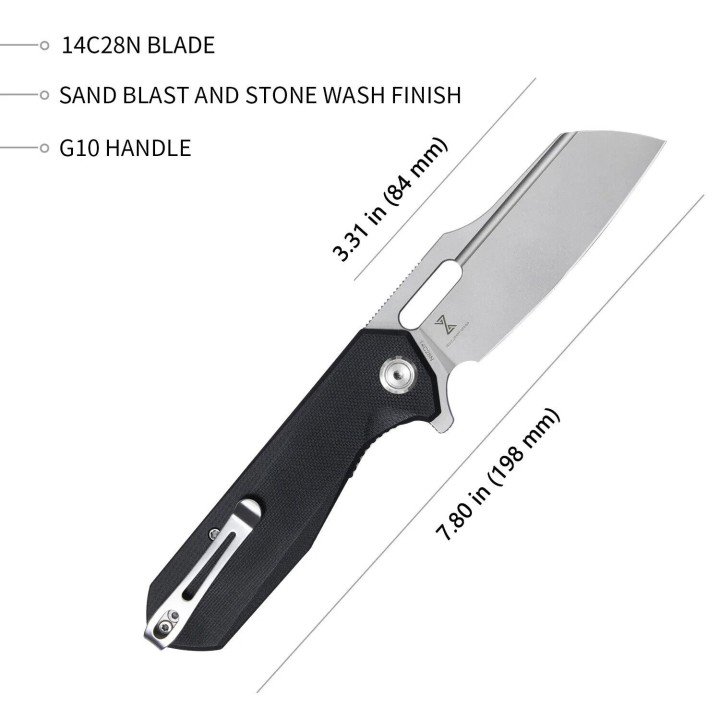 Couteau Kubey Atlas Black Manche G10 Lame Tanto Reverse BB Acier 14C28N IKBS Linerlock Clip KUB328A - Livraison Gratuite
