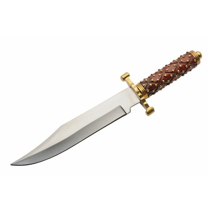 Poignard Couteau Façon Médiéval Manche Bois Clouté Lame Acier Inox Etui Cuir PA203436 - Livraison Gratuite