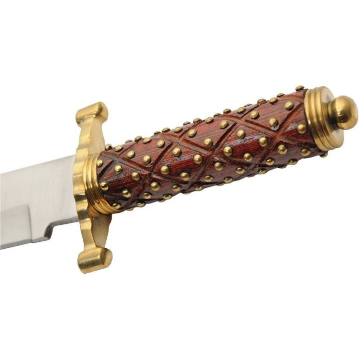 Poignard Couteau Façon Médiéval Manche Bois Clouté Lame Acier Inox Etui Cuir PA203436 - Livraison Gratuite