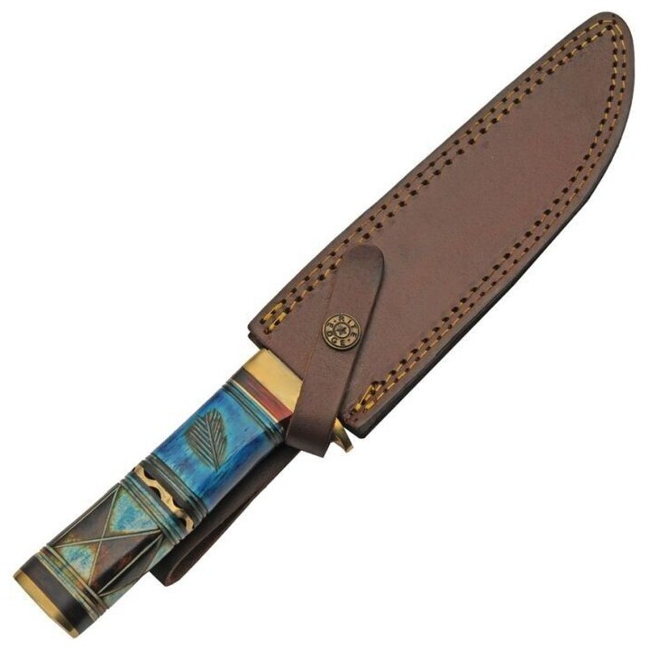 Couteau Bowie Blue Thunder Bone Manche Os Lame Acier Inox Etui Cuir PA203467 - Livraison Gratuite
