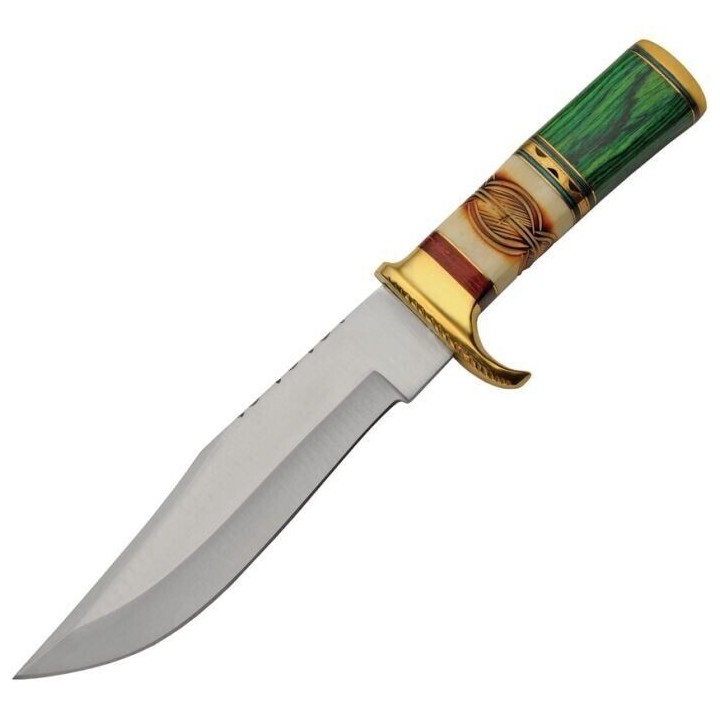 Couteau Bowie Forest Burn Manche Os/Bois Lame Acier Inox Etui Cuir PA203470 - Livraison Gratuite