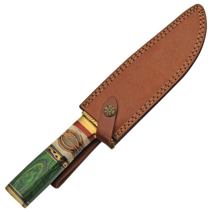 Couteau Bowie Forest Burn Manche Os/Bois Lame Acier Inox Etui Cuir PA203470 - Livraison Gratuite