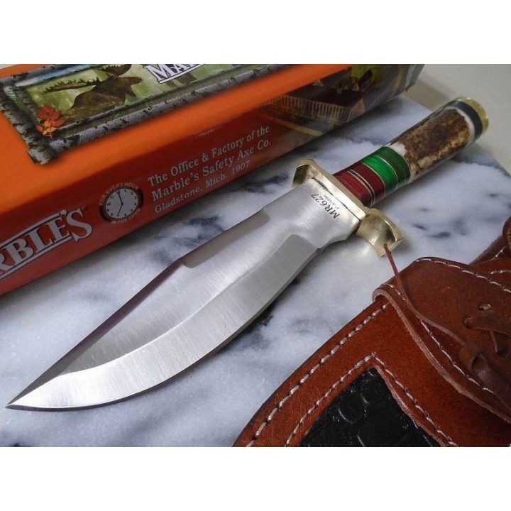 Couteau Skinner Marbles Manche Bois de Cerf Lame Acier Inox Etui CUir MR627 - Livraison Gratuite