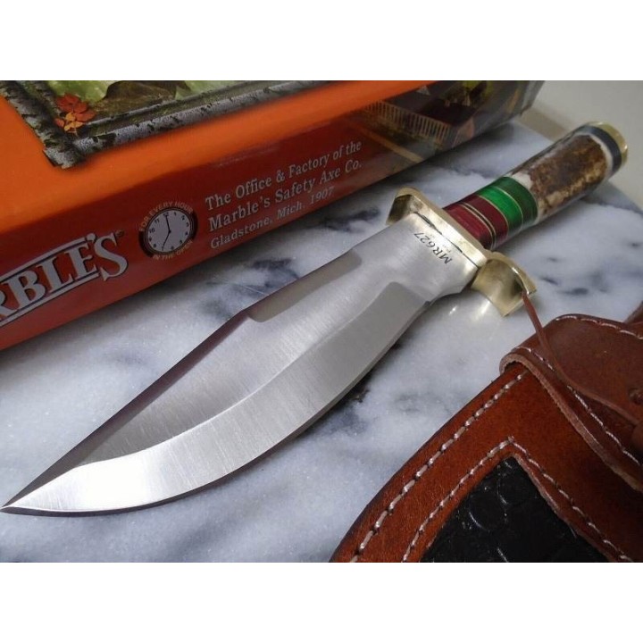 Couteau Skinner Marbles Manche Bois de Cerf Lame Acier Inox Etui CUir MR627 - Livraison Gratuite