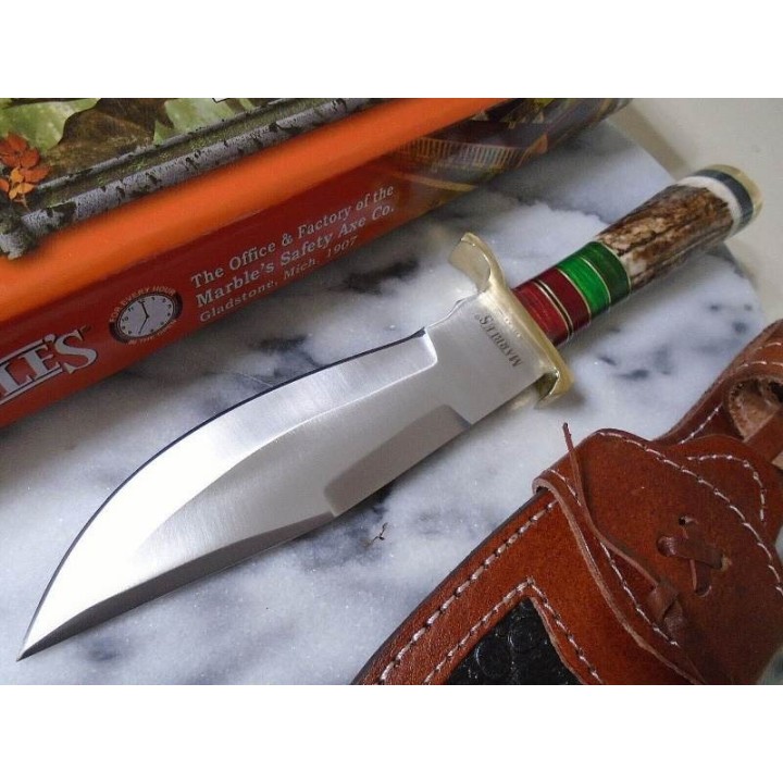 Couteau Skinner Marbles Manche Bois de Cerf Lame Acier Inox Etui CUir MR627 - Livraison Gratuite