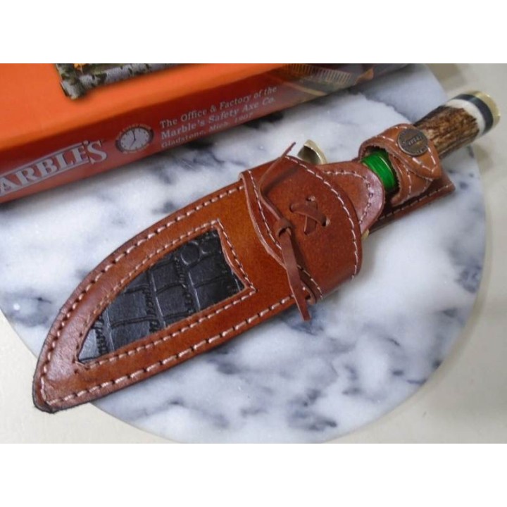 Couteau Skinner Marbles Manche Bois de Cerf Lame Acier Inox Etui CUir MR627 - Livraison Gratuite