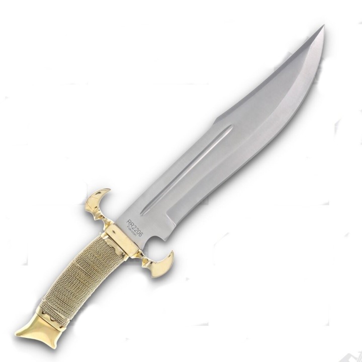 Couteau Style Médiéval Rough Ryder Bowie Wire Wrapped Manche Chainette Lame Acier 440 Etui Cuir RR2206 - Livraison Gratuite
