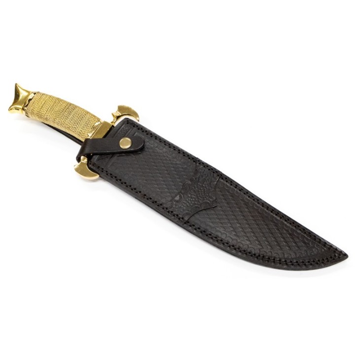 Couteau Style Médiéval Rough Ryder Bowie Wire Wrapped Manche Chainette Lame Acier 440 Etui Cuir RR2206 - Livraison Gratuite