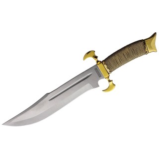 Couteau Style Médiéval Rough Ryder Bowie Wire Wrapped Manche Chainette Lame Acier 440 Etui Cuir RR2206 - Livraison Gratuite
