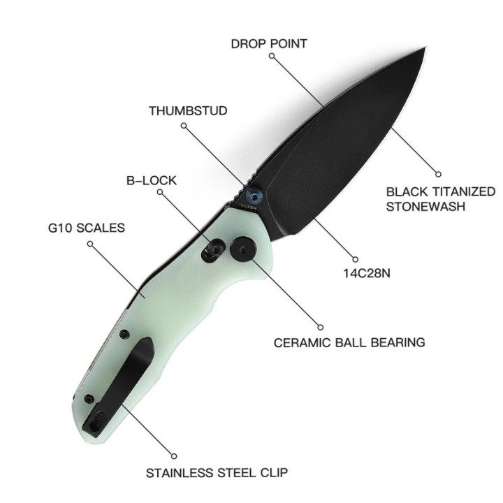 Couteau Bestech Ronan Jade Manche G10 Lame Acier 14C28N Black IKBS Crossbar Lock Clip BTKMK02I - Livraison Gratuite