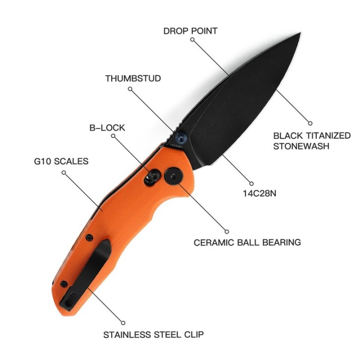 Couteau Bestech Ronan Orange Manche G10 Lame Acier 14C28N Black IKBS Crossbar Lock Clip BTKMK02H - Livraison Gratuite