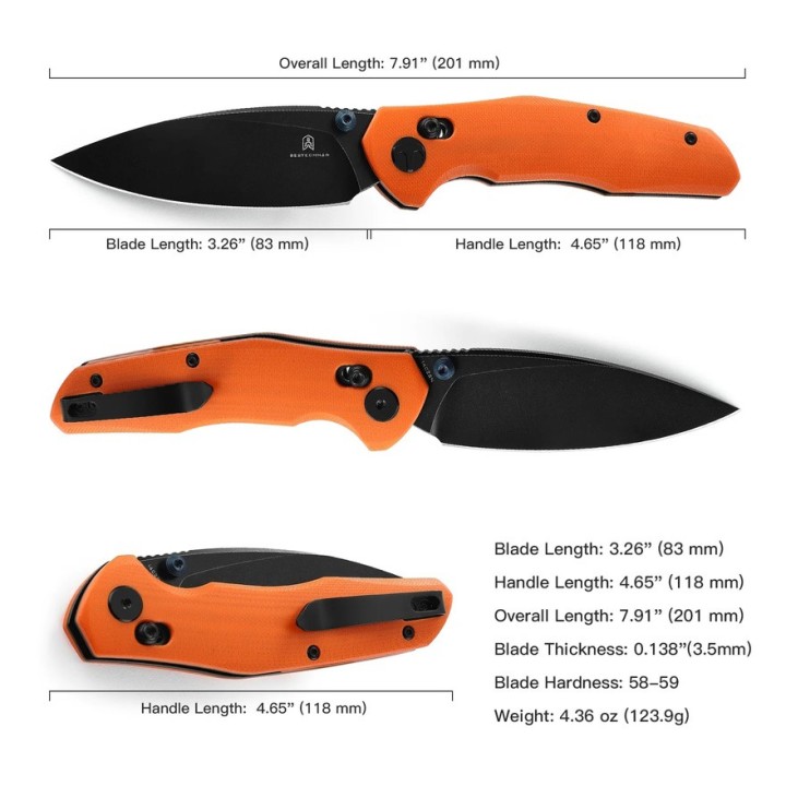 Couteau Bestech Ronan Orange Manche G10 Lame Acier 14C28N Black IKBS Crossbar Lock Clip BTKMK02H - Livraison Gratuite